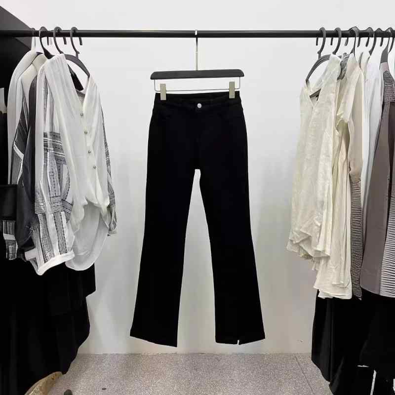 レディース 高腰 伸縮性 デニムパンツ フレア スリット カジュアル 普段使い ジーンズ素材 軽量 ボトムス 女性用 ストレッチ