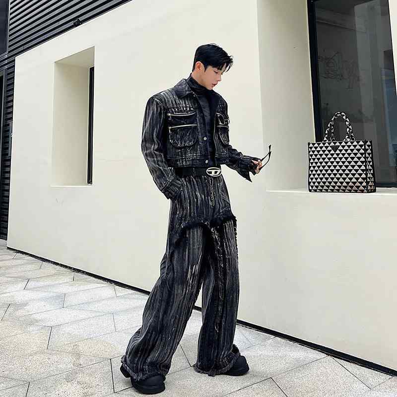 レディース デニム ワイドレッグパンツ セットアップ 立体ポケット 手刷り加工 染色仕上げ 流線シルエット カジュアル 普段使い コットン素材 ストレッチ性 ビッグシルエット ライトウェイト|ホープ