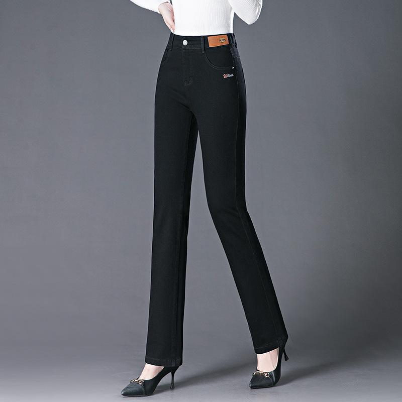 レディース デニムパンツ ハイウエスト スリムフィット ストレート 脚長効果 ヒップアップ 高級感 伸縮性 吸湿速乾 普段使い 通勤用 再生繊維 ブルー系
