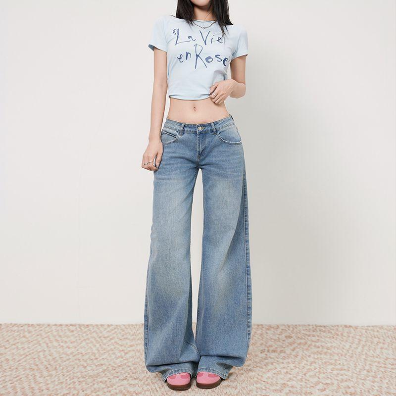 ジーンズ レディース 春夏 ローライズ 伸縮性 ストレート デニムパンツ フルレングス カジュアル 普段使い