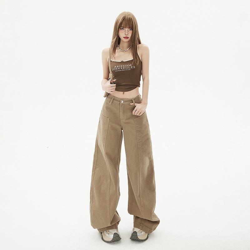 レディース デニム ワイドパンツ 春夏 アメリカン レトロ 低腰 ゆったり 切り替え フィット ベーシック カジュアル 普段使い コットン混 ストレッチ素材 4,573円
