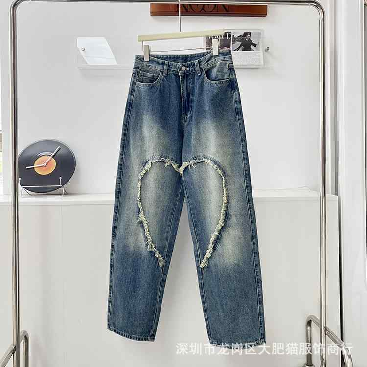 ジーンズズボン下 メンズ レディース 春夏 ご機嫌酉の方角 引っ切りない  広広とした レトロ ヴィンテージ工業 フリンジ ハートモ旗がしら 心地よい 普段使い走り 綿原料品 伸縮性