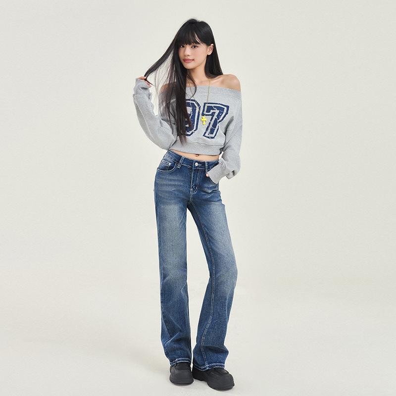 デニムパンツ 女性用 アメリカン ワイドレッグ ローライズ 細見え ストレート ロング カジュアル 普段使い ストレッチ コットン コーディネートしやすい スリムシルエット 通勤対応