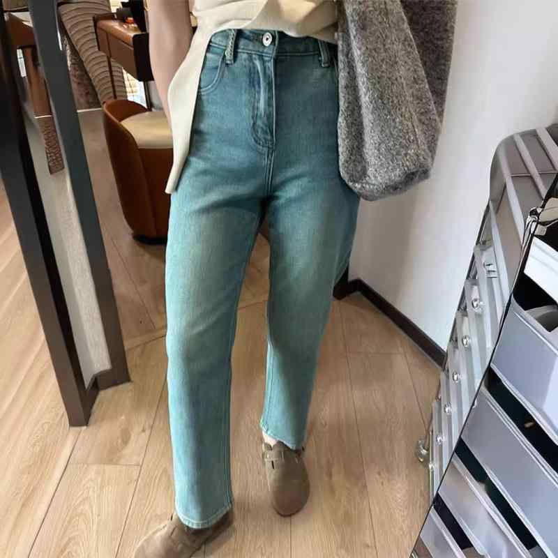 デニムパンツ レディース ハイウエスト ストレッチ ストレートレッグ 薄手 夏用 ライトブルー テーパード 9分丈 小柄対応 カジュアル 普段使い 軽量 吸湿速乾
