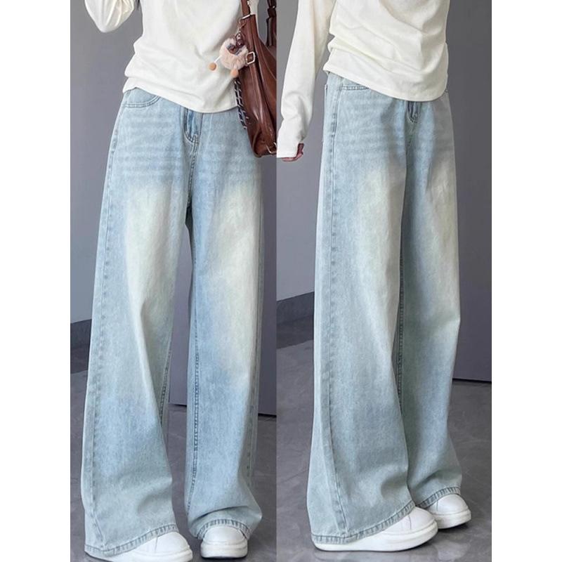 デニムパンツ レディース ハイウエスト ワイドレッグ ライトカラー ビッグサイズ ストレート スリム効果 梨型ボディ対応 カジュアル 普段使い ゆったりシルエット デニム素材