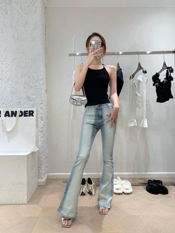 レディース デニムパンツ 秋 グラデーション ハイウエスト スリム 微フレア ウォッシュド ユニーク カジュアル 普段使い 伸縮性