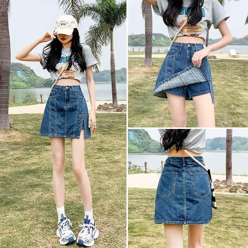 ミニスカート 女性用 ハイウエスト デニム 夏用 薄手 Aライン ペンシル ミディ カジュアル 普段使い 軽量 伸縮性