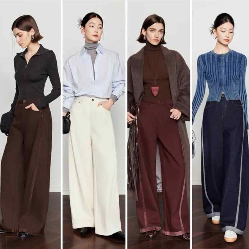 レディース ハイウエスト ワイドレッグ デニムパンツ ゆったり ストレート ロング丈 カジュアル 普段使い ファッション ボトムス