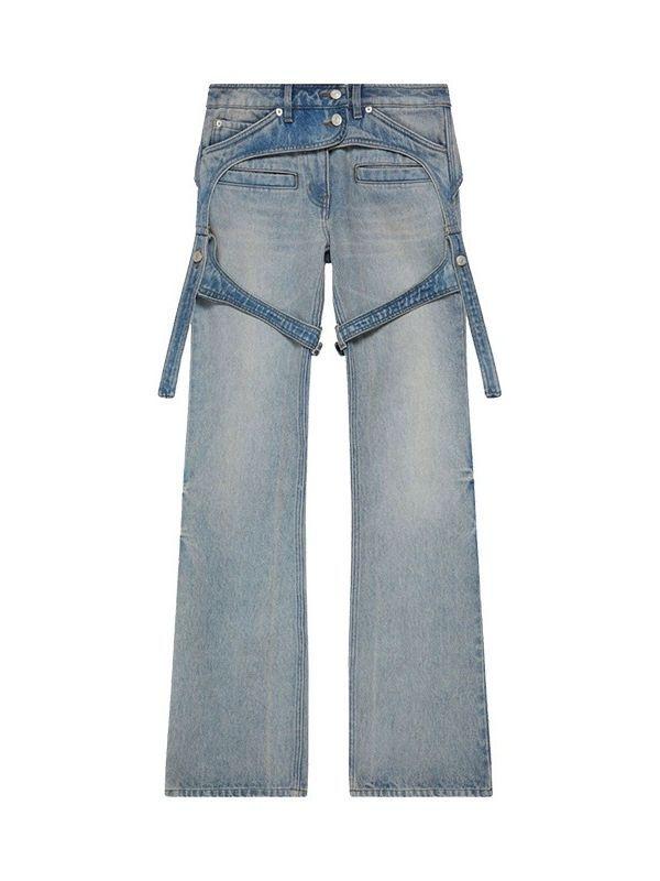 レディース デニムパンツ ウエスト タイ 付き 微 フレア レッグ ロング 丈 床引きずり スタイリッシュ 普段使い コーディネート しやすい ストレッチ 素材 快適 履き心地