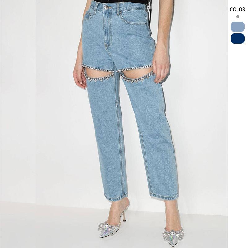 女性用 アメリカンスタイル デニムパンツ ストレート ハイウエスト ロング丈 春 カジュアル スリム 普段使い ゆったり コーディネート