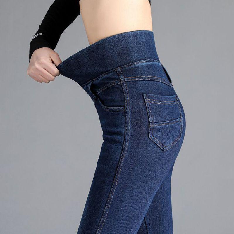 デニムパンツ レディース ハイウエスト ストレッチ素材 収腹 スリムレッグ ビッグサイズ カジュアル 普段使い スキニータイプ 春秋