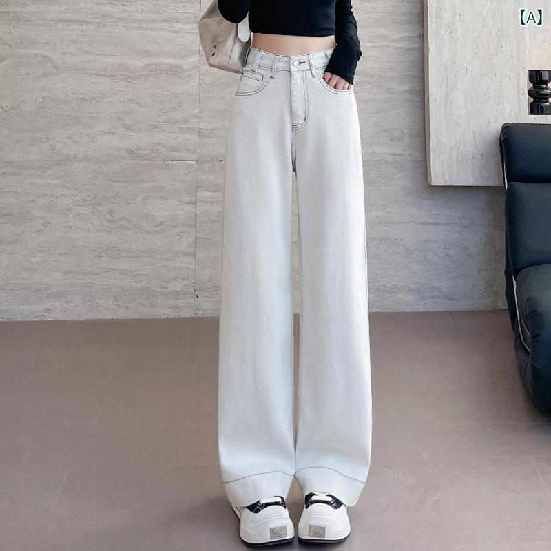 パンツ レディース 夏 薄手 デニム ハイウエスト ワイドレッグ ストレート ロング ゆったり スリム見せ ドレープ感 綿混 カジュアル 普段使い