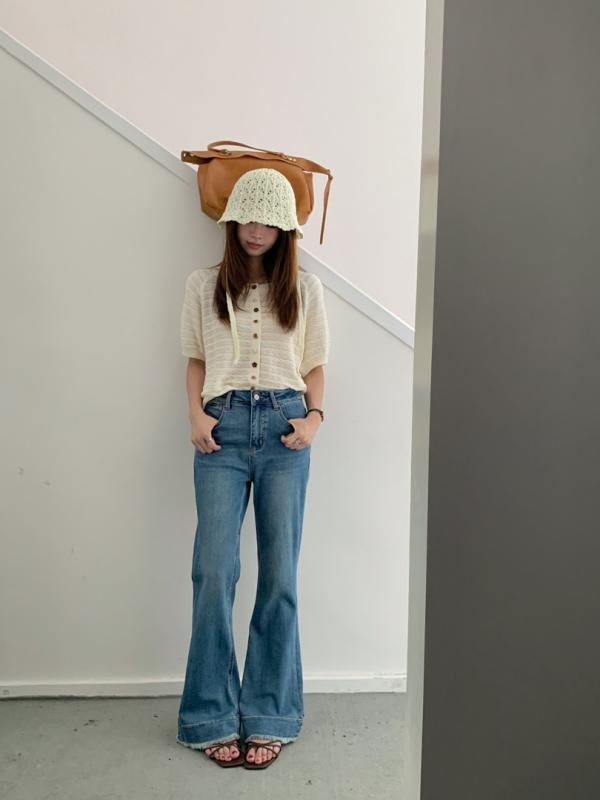 デニムパンツ レディース レトロ ハイウエスト 微フレア 夏用 薄手 小柄対応 エレガント 通勤 スリム 綿素材 カジュアル 軽量 伸縮性