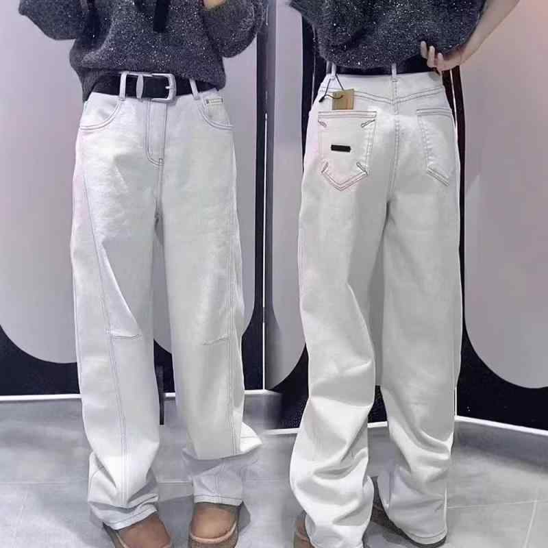 レディース グレー バナナシルエット デニムパンツ 春夏 ゆったり ワイドレッグ スリム見え 韓国 ロング丈 ボトムス 伸縮性 普段使い