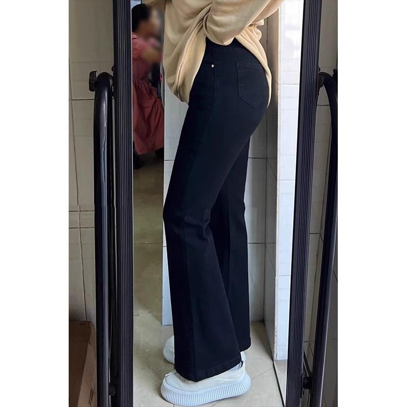 デニムパンツ レディース ハイウエスト フレア ブラック 秋冬 裏地付き 暖か ストレッチ スリム効果 梨型ボディ 大きいサイズ 普段使い 通勤用 デニム素材 伸縮性 高級感