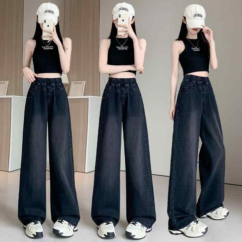 レディース デニムパンツ 黒 ハイウエスト ワイドレッグ ゆったり ストレート シルエット 脚長効果 スリム 大きめサイズ カジュアル 普段使い 快適 デニム素材