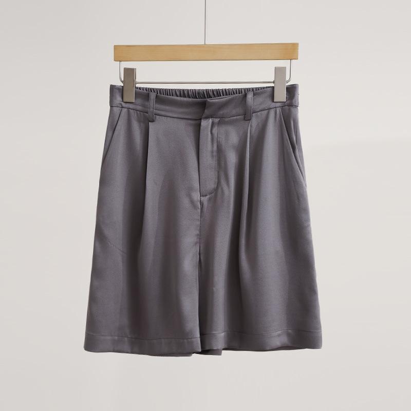 レディース パンツ ゆったり フィット シルク 桑蚕糸 伸縮ウエスト 厚手 石洗い加工 軽量 通気性 膝上丈 カプリ ボトムス 普段使い 柔らかい 肌触り