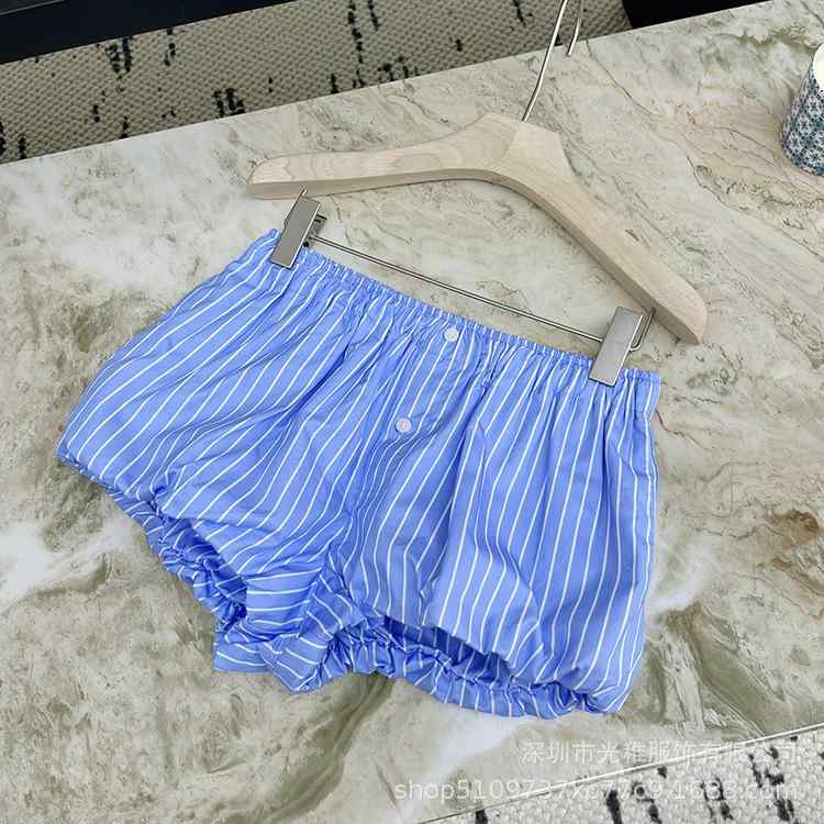 レディース 夏用 ショートパンツ 復古 ストライプ 伸縮ウエスト 花苞シルエット カジュアル 普段使い 軽量 伸縮性