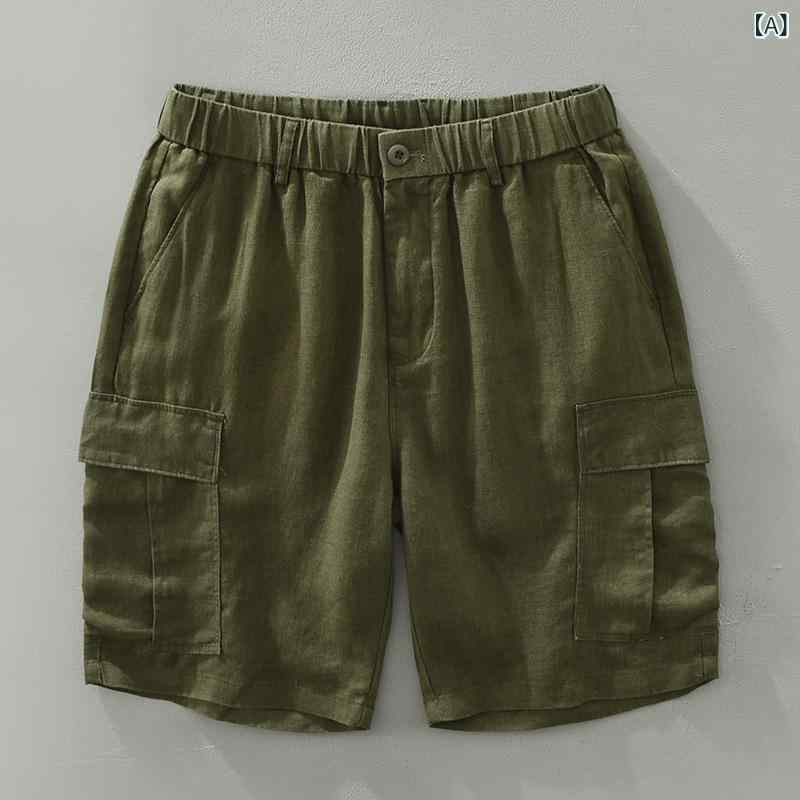 カーゴパンツ メンズ リネン 填まる 通気性 伸縮酉の方角 膝上丈 心地よい ワイドレッグ 軽さ 吸湿速乾 デイリーお召しもの アウトドア