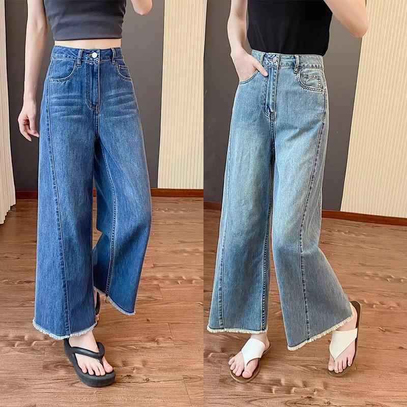 レディース デニムパンツ 夏用 ワイドレッグ ストレート ゆったり 大きめサイズ ぽっちゃり対応 梨型体型 スリム効果 小柄向け カジュアル 普段使い デニム素材 伸縮性