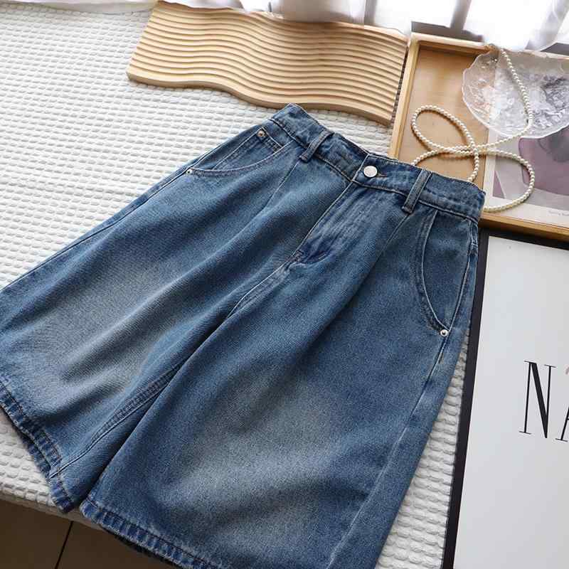 ショートパンツ レディース デニム ハイウエスト ワイドレッグ ストレート 夏用 スリムシルエット カジュアル 普段使い 軽量 伸縮性