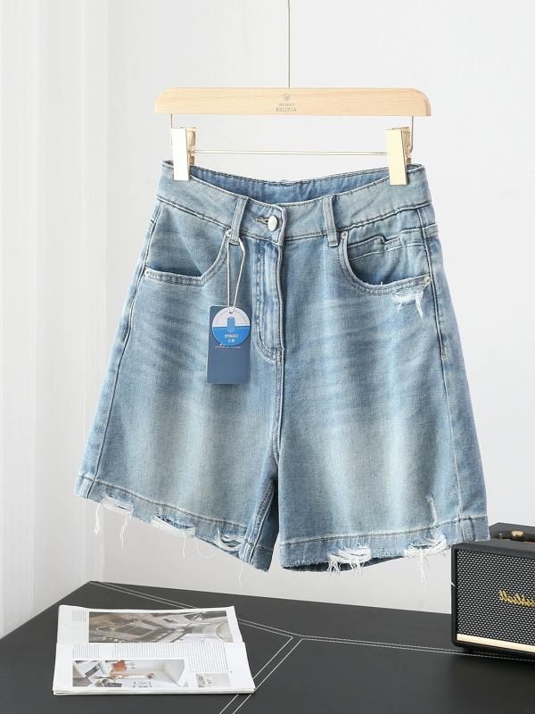 デニム ショートパンツ レディース コットン ダメージ加工 ハイウエスト ワイドレッグ 夏用 小柄向け 軽量 伸縮性 吸湿速乾 通勤 普段使い カジュアル