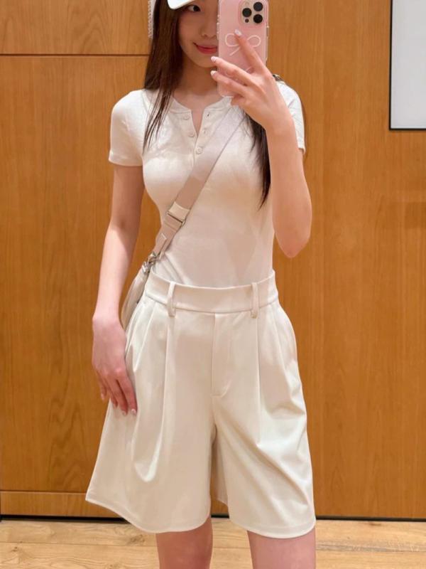レディース ハイウエスト ゆったり ショートパンツ 通勤用 上品 合わせやすい シルエット 五分丈