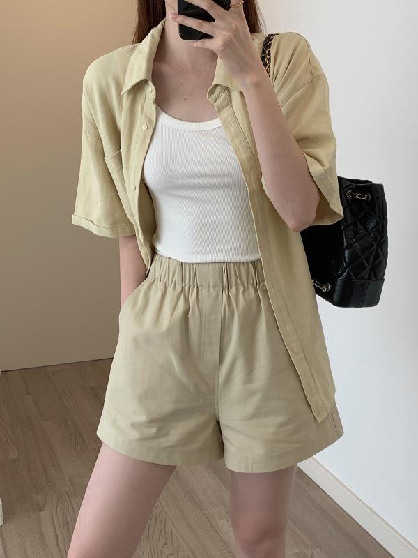 ショートパンツ レディース 夏 無地 ゆったり ハイウエスト 再生繊維 吸湿速乾 カジュアル 膝上丈 Aライン ワイドレッグ 細見え 普段使い