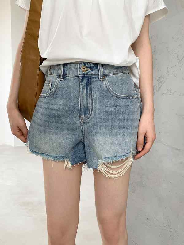 デニム ショートパンツ レディース 夏 アメリカン レトロ 脚長効果 5分丈 カジュアル 普段使い ストレッチ デニム生地 ブルー系 ハイライズ ビッグシルエット