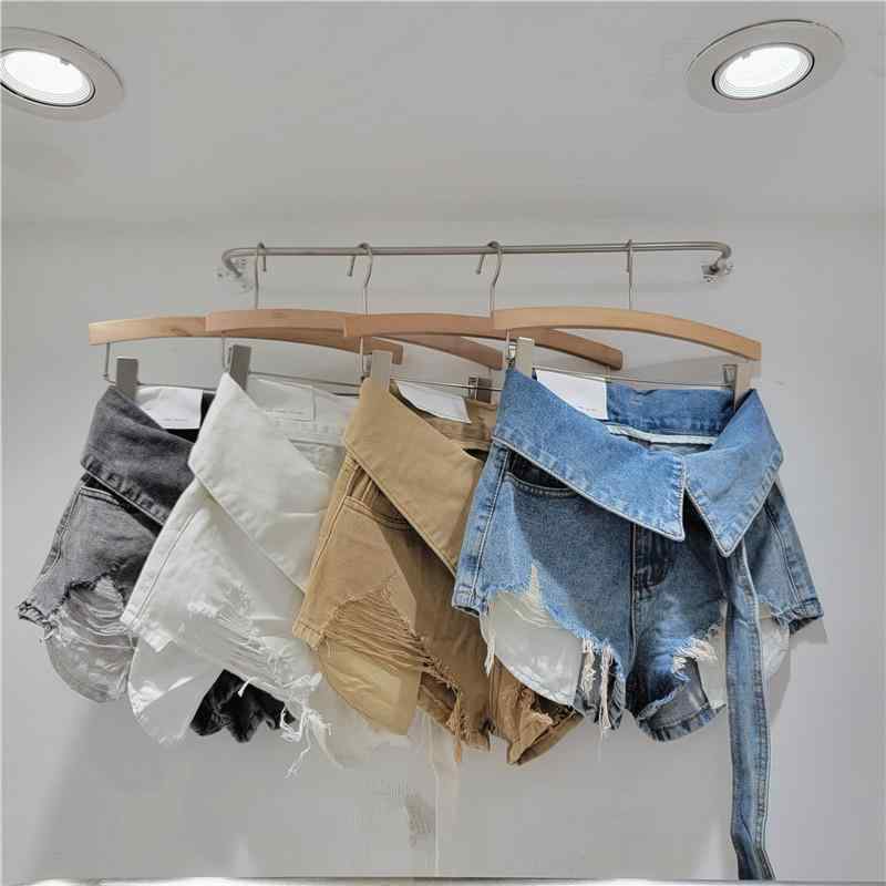 レディース デニム ショートパンツ 春夏 ハイウエスト ワイドレッグ ダメージ レトロ スタイル 小柄対応 スリム効果 カジュアル 普段使い 綿素材 伸縮性