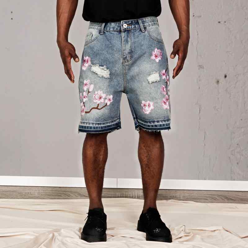 ジーンズ 遊撃手ズボン下 桜 刺しゅう 破れ目  心地好い か細い 細押し出し 夏 表どおり 流行り物 軽さ 伸縮性 綿織物 混 紡 青み 系 象牙色