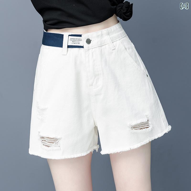 な カジ ュアルハイウエストリッピングデニムショートパンツ 夏の 薄手 年齢を 減らす生 エッジ a ラインスリムホットパンツ