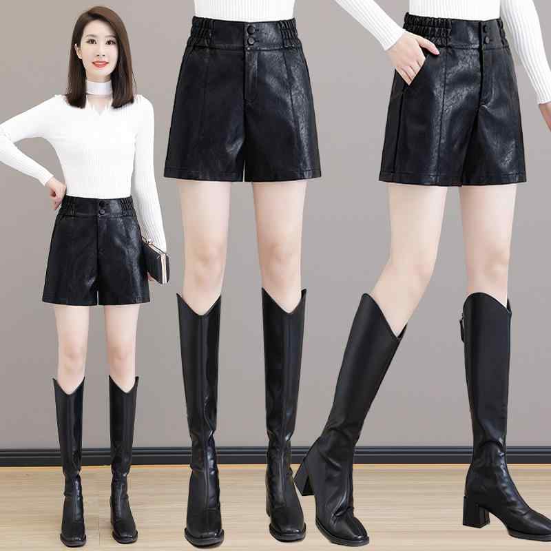 レディース 秋冬 羊革 ショートパンツ ゆったり ワイドレッグ ハイウエスト 革 スリム 合わせやすい 普段使い 柔らかい素材 暖か スタイリッシュ