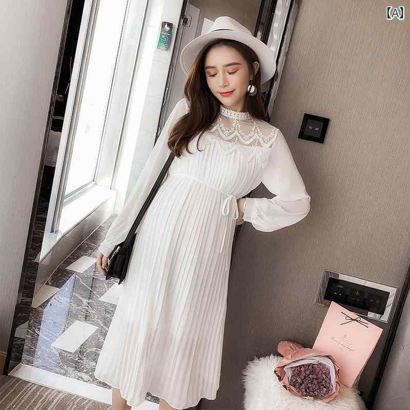 妊婦 服の ファッションの 新型の 潮の お母さんの ゆったり して いる 韓国 長袖の 百の シフォンの ワンピース