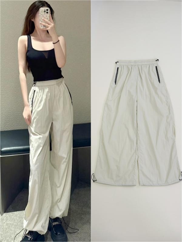 レディース 夏用 薄っぺら ワイドレッグ カーゴパンツ 裾絞り 心地よい 運動競技 ミリタリー 軽さ 吸湿速乾 伸ばすこと 通い 普段使い走り アウトドア 黒いこと 薄墨色 ベージュ
