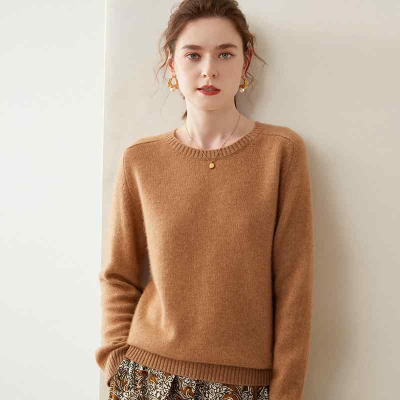 セーター レディース 秋冬 トップス 長袖 ラウンドネック カシミヤ 100% 厚手 ニット 無地 ショート丈 大きいサイズ ゆったり 体型カバー 着痩せ 細見え 暖かい 防寒 シンプル 高級感 カジュアル 普段使い 通勤通学 上品 やわらかい 重ね着 ｜ホープ
