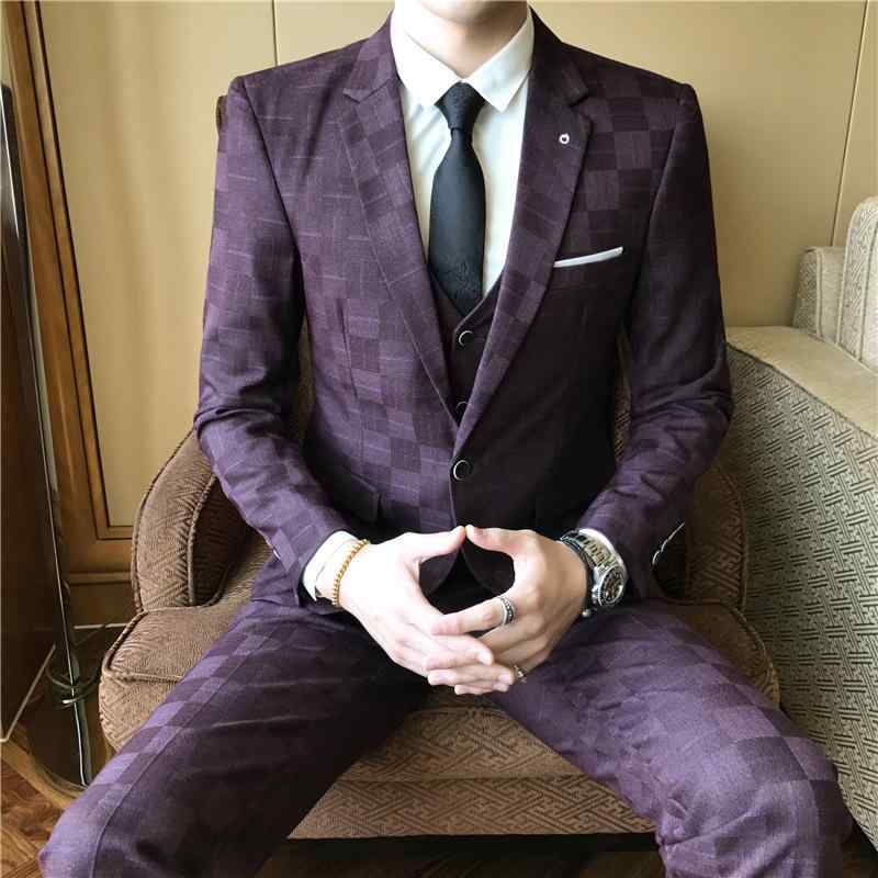 スーツ 男性用 3点セット チェック柄 テーラードジャケット ベスト スラックス フォーマル 礼服 結婚式 冠婚葬祭 ビジネス 通勤用 大きいサイズ ゆったり 体型カバー 着痩せ 細見え 二の腕カバー お腹周り 紳士服 秋冬 上下セット 高級感 スタイル|ホープ