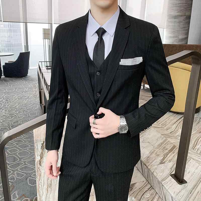 スーツ 男性用 秋冬 3点セット 上下セット セットアップ テーラードジャケット ベスト スラックスパンツ スリム フィット 細身 タイト シルエット カジュアル フォーマル ビジネス 通勤 オフィス 結婚式 パーティー 冠婚葬祭 大人 かっこいい スタ｜ホープ