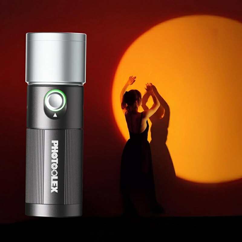 PHOTOOLEX LED撮影用ライト 4色モード 写真撮影用懐中電灯 8400mAh MAX10W 10段階の明るさ調節可能 充電式 4色補光灯 20種類のパターンフィルター付き アルミニウム合金雰囲気灯 小型 持ち運び便利 1/4\