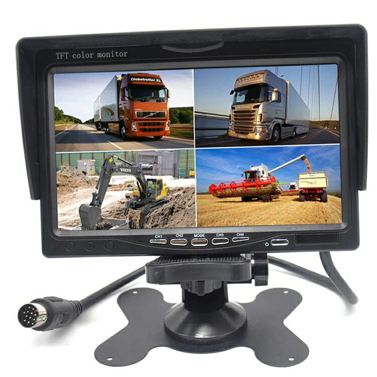 7インチ液晶モニター 車載オンダッシュモニター 12V/24V兼用 画面分割機能で4画面、2画面、全画面の分割表示が可能 4チャンネル搭載 トラック、重機などに HOP-MN70