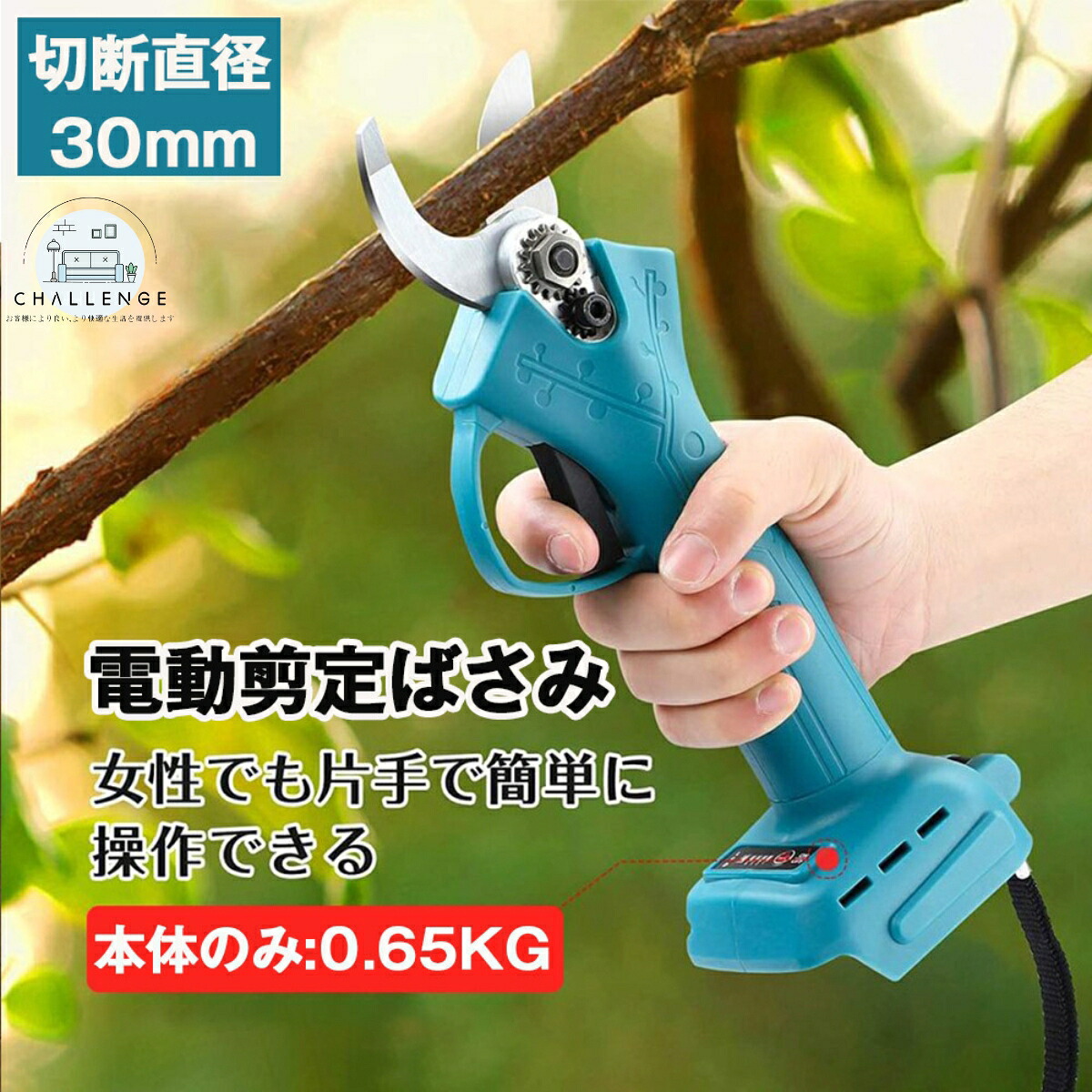 切り下げるばさみ 電動 申し受ける式 コードレス 切り下げるバサミ 切り下げる鋏 蓄電池付き添い人 切りはなす差しわたし30粍 軽さ お上さん 庭木/枝切り/成り物用 園芸用 切り下げる物の具 ガーデニング 植木 盆栽 枝 園芸苑地物の具