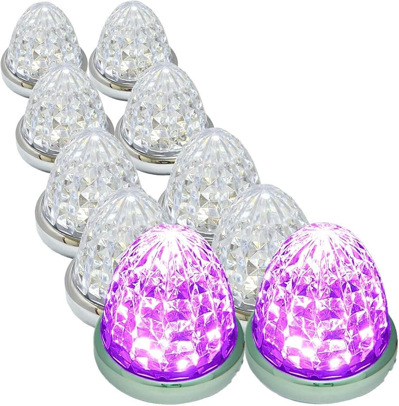 互換品 カスタマイズ 24V トラック用 LED マーカーランプ サイド 8面クリスタルカット仕様 16LED 汎用 10個 セット ピンク (ピンク)