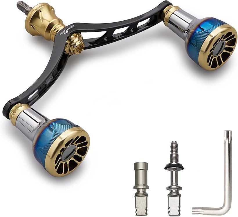 リール ハンドル シマノ Shimano ダイワ DAIWA 通用 スピニングリール用 Arch Engine Series 189 (98mm - ブラック＆ゴールド)