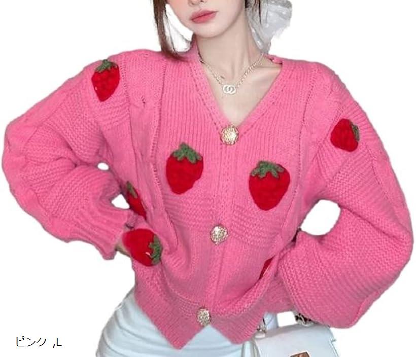 楽天市場】カーディガン イチゴ 柄 羽織 モチーフ 編み レッド 可愛い