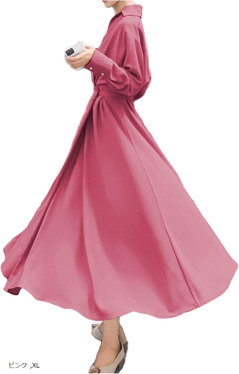 楽天市場】ロングフレアワンピース 襟付き きれいめ 長袖