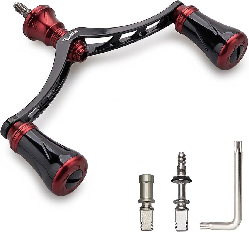 98mm リール ハンドル 19mm ノブ 搭載 シマノ ダイワ 通用 スピニングリール用 New Pillar Series - ブラック＆ワインレッド 942 (98mm - ブラック＆ワインレッド)