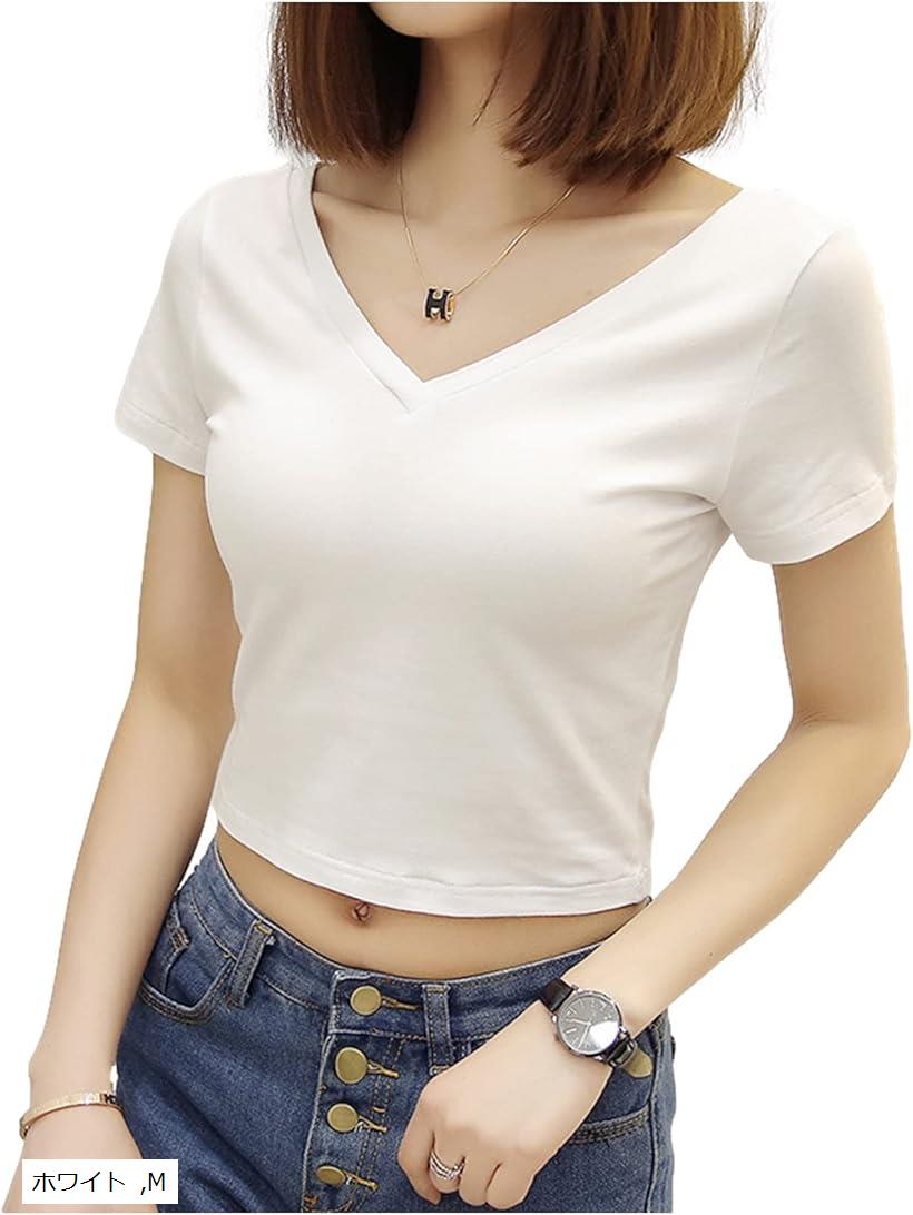 楽天市場】半袖 レディース Vネック Tシャツ ショート丈