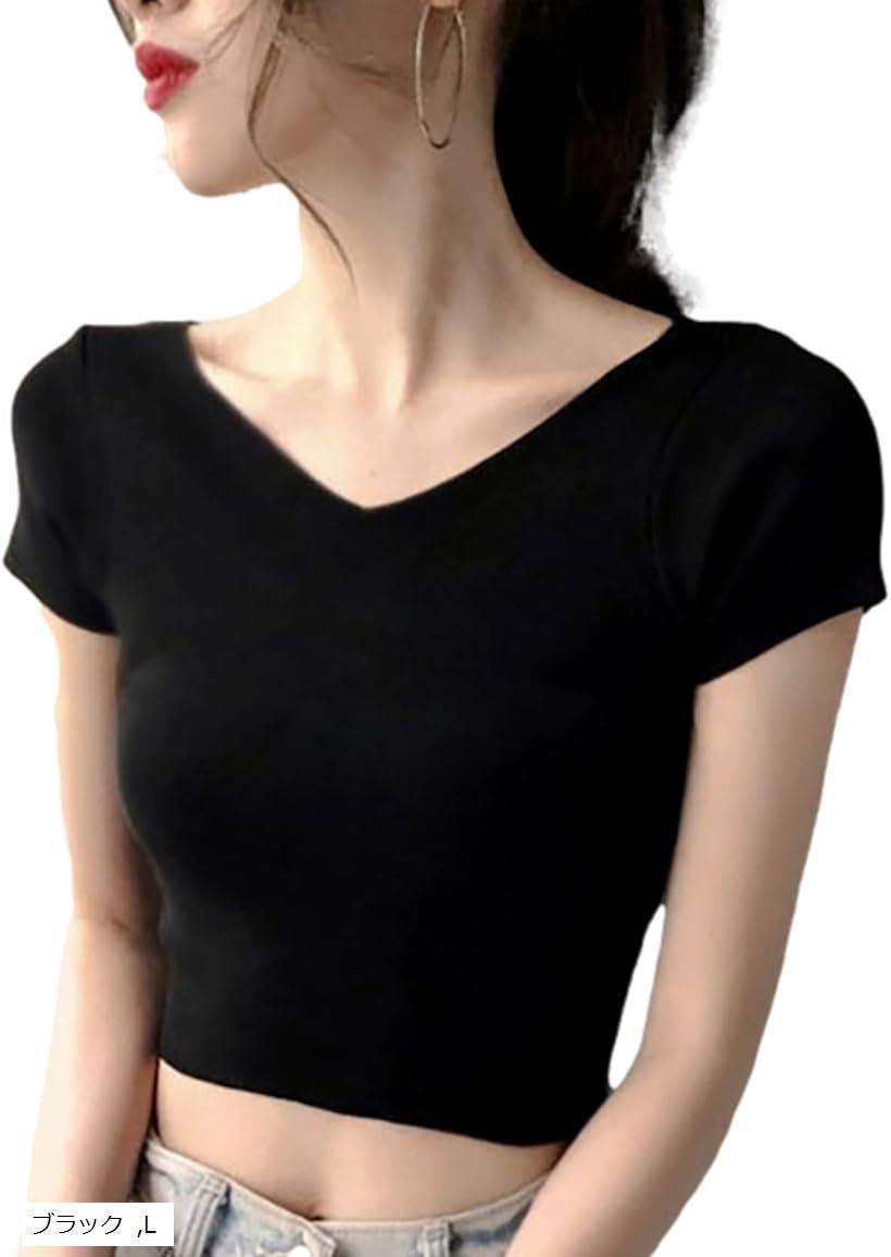 黒 Vネック 半袖 トップス　2点セット 楽天市場】半袖 レディース Vネック Tシャツ ショート丈 カットソー