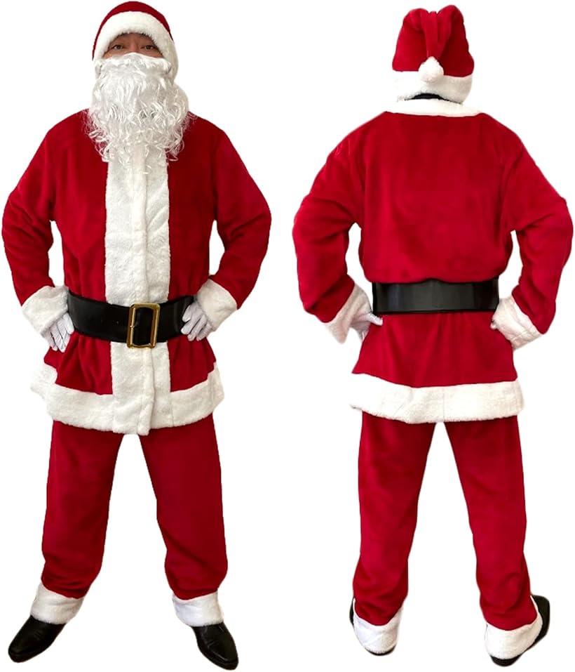【楽天ランキング1位入賞】サンタクロース衣装 クリスマス コスチューム コスプレ メンズ 厚手大きめ 大人用 5点セット(レッド)