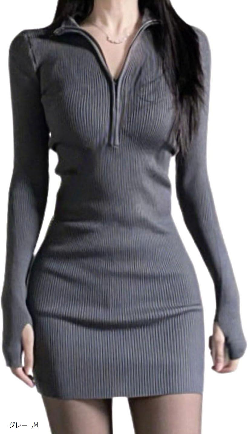 KAREN MILLEN ミニドレス ハVネック ジッパー 長袖 タイト KAREN MILLEN ミニドレス ハVネック ジッパー 長袖 タイト